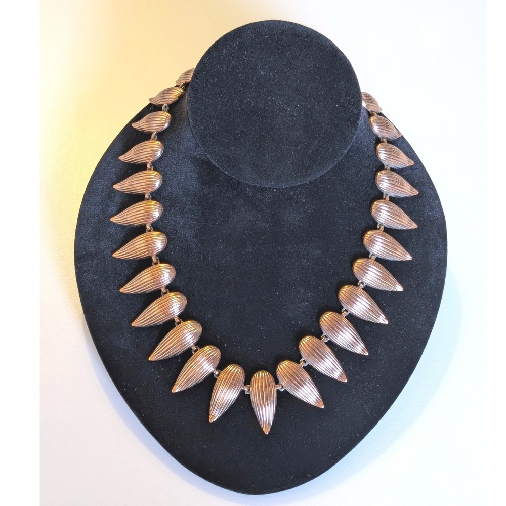 Vintage Renoir Matisse Copper Teardrop Ribbed Collar Necklace Mid Century Modern